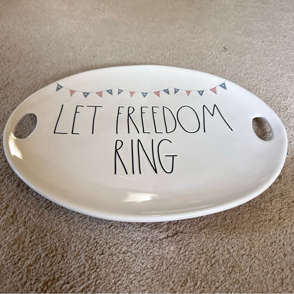 Rae Dunn Let Freedom Ring platter tray 15 x 12 inches - Picture 3 of 3